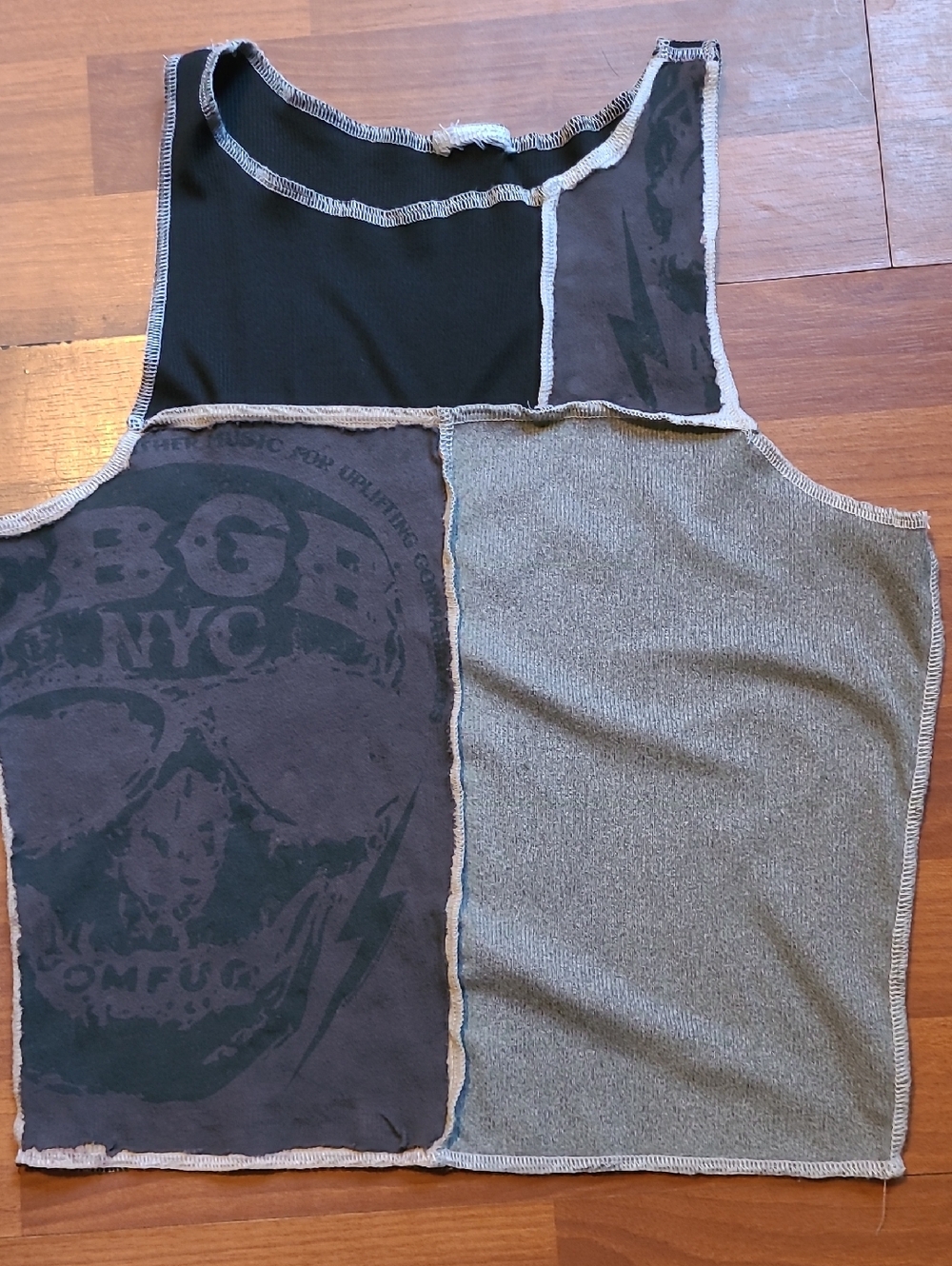 Graphic Color Block Tank Top in Black and Gray Added CBGB Chaser Panel